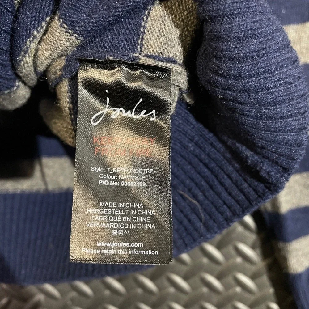 Vintage Joules Clothing‎ Gray Blue Wool Striped Pullover V-Neck Sweater Men L